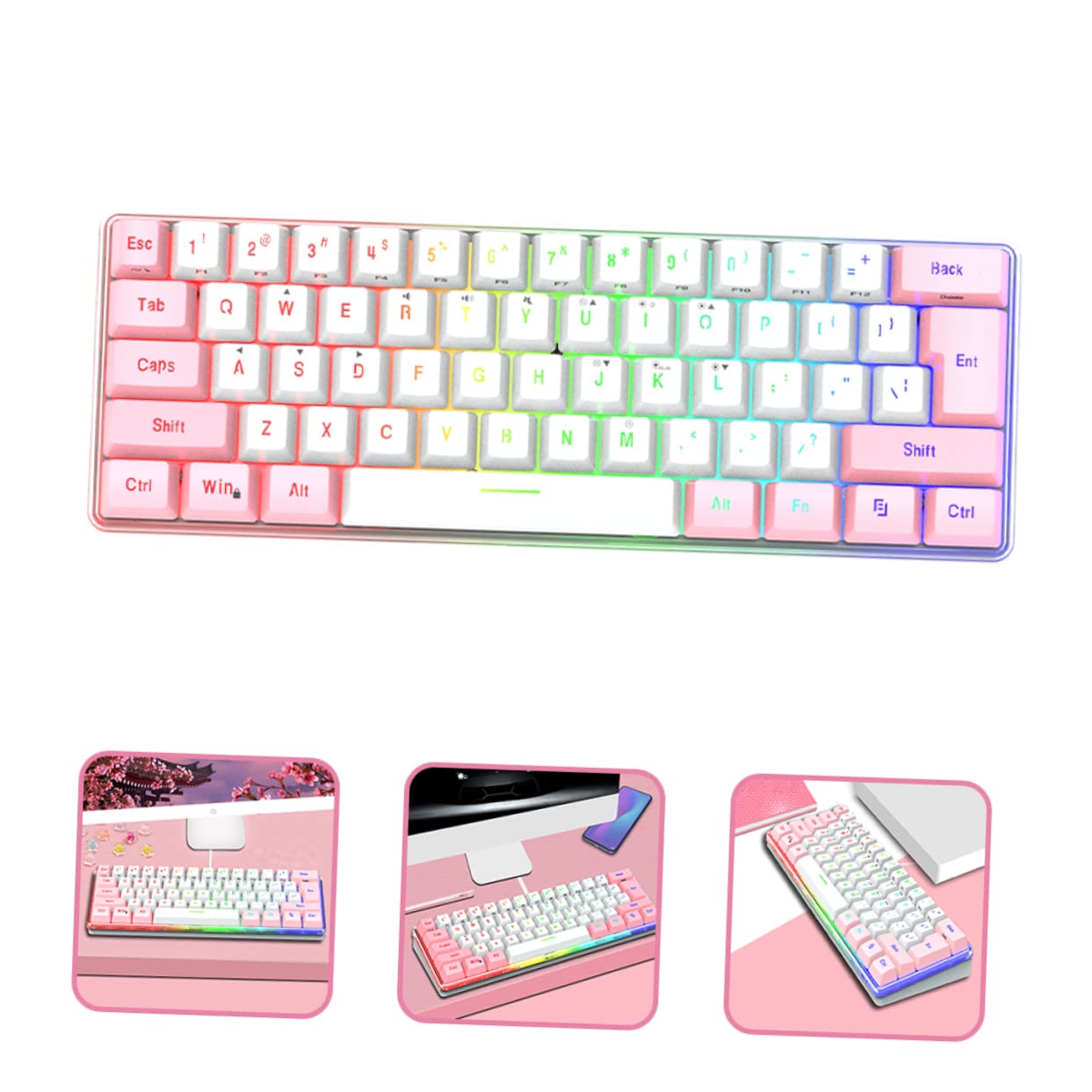 HEMOTON Tastiera Gaming Meccanica Compatta 61 Tasti Abs Rgb Multimediale | Tastiera Gaming Compatta, USB Interfaccia, per Gioco Multimediale, Design Compatto da 61 Tasti