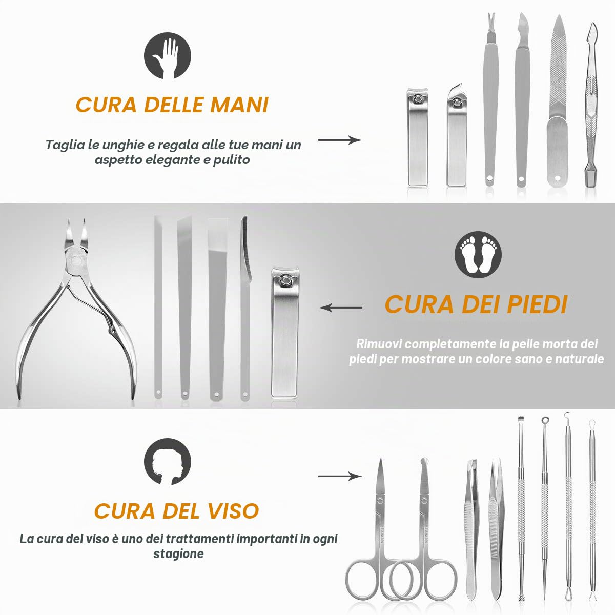 Set manicure, CestMall 21 pezzi Tagliaunghie Kit pedicure Kit manicure professionale in acciaio inossidabile per uomo Donna Strumenti per la cura delle unghie Kit da toeletta da viaggio per la casa