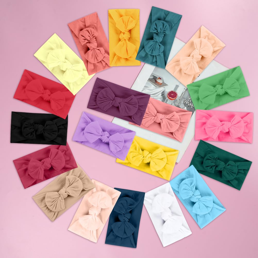 Aolso Lot de 20 bandeaux pour bébé fille avec nœuds pour cheveux de nouveau-né à tout-petit