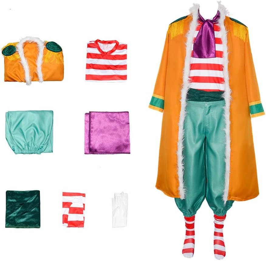 Buggy Cosplay Costume Men's Clown Buggy Cosplay Uniform Coat Shirt Pants Halloween Outfit X-Large