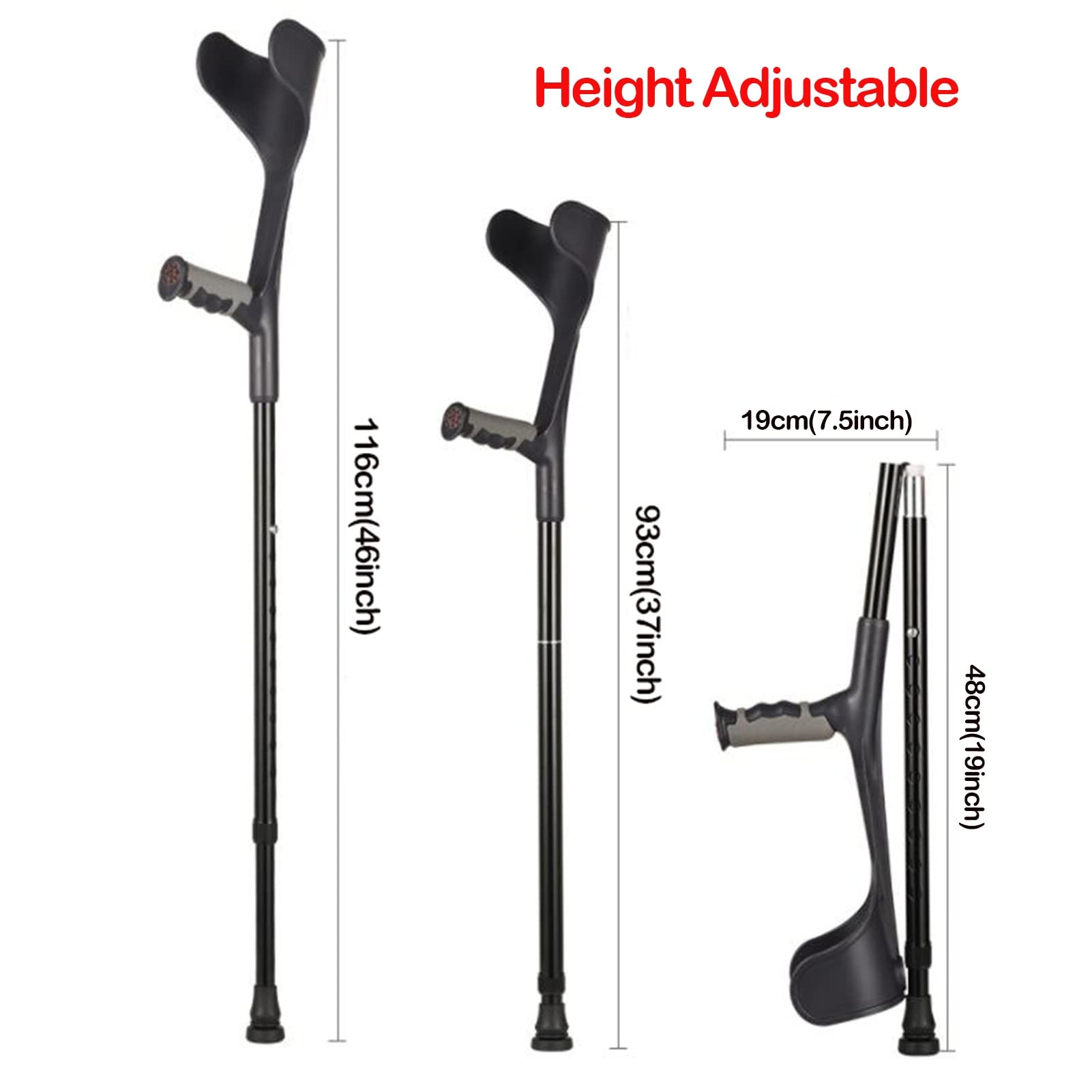 Stampelle per Adulti (Coppia), stampelle Portatili Pieghevoli per avambraccio, stampelle telescopiche Regolabili per Camminare, stampelle in Alluminio Leggero per i Viaggi (Grigio/Nero)