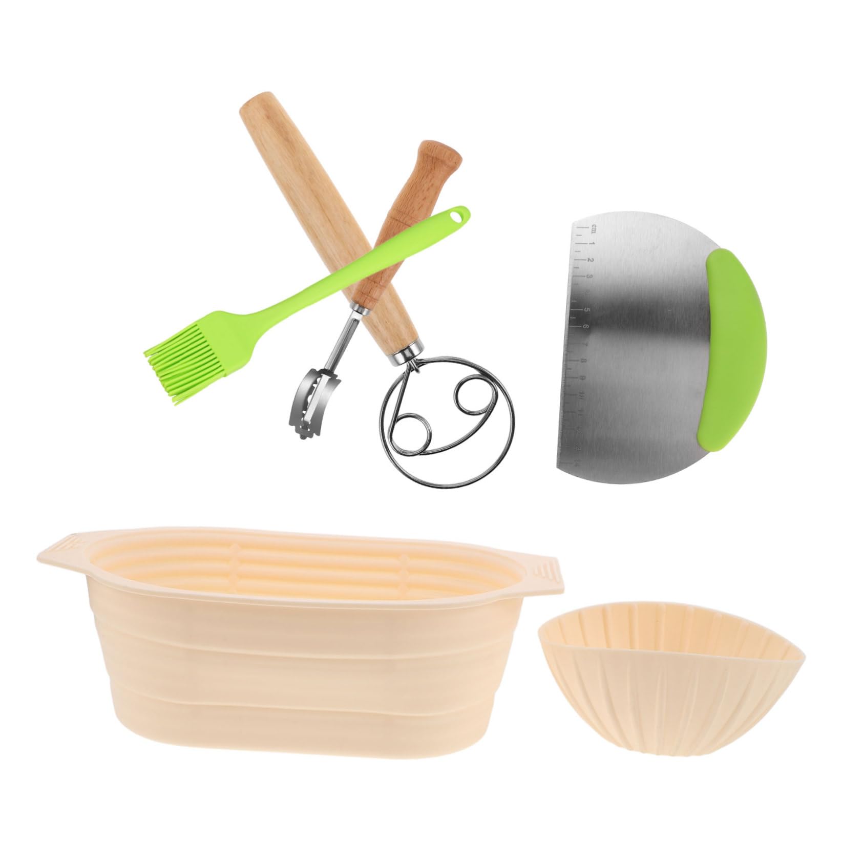 Cesta para Fermentar Pan Banneton de Silicona, 1 Juego | Redonda y Plegable, Resistente a Altas Temperaturas, Incluye Accesorios de Corte, Mezcla y Pincel