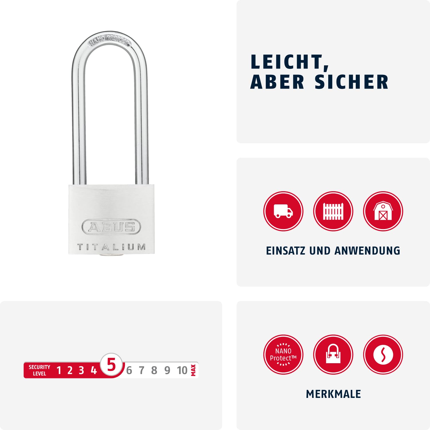 Abus 64TI/40hb63 40 x 63 mm Titalium Cadenas avec clé Unique à Anse Longue Ka6412