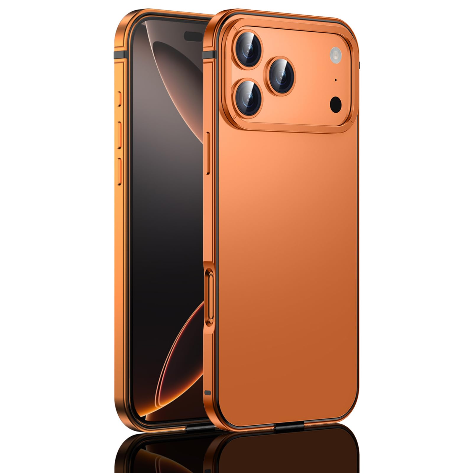 Ultradünne Hülle für iPhone 17 Pro Max/17 Pro, Titan-Stahlrahmen Metall Stoßfest Schutzhülle Leichte Luxus Gefrostet Handyhülle,Orange,17 Pro