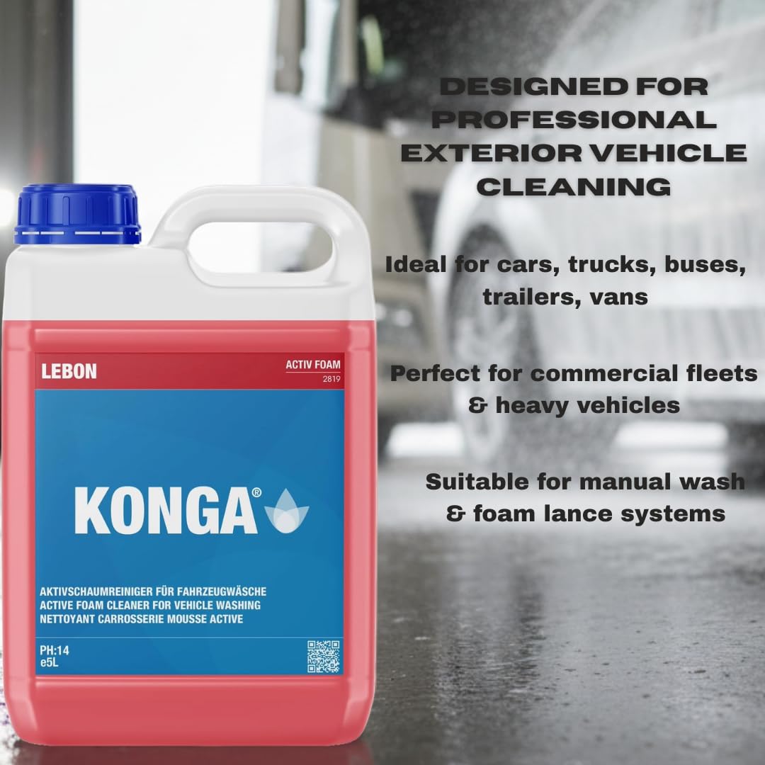 Konga Activ Autoshampoo 20L – Snow Foam mit Abperleffekt & Wachs für Hochdruckreiniger und Schaumpistole | Hochkonzentrierter Aktivschaumreiniger | Powerschaum Auto | Snow Foam Auto