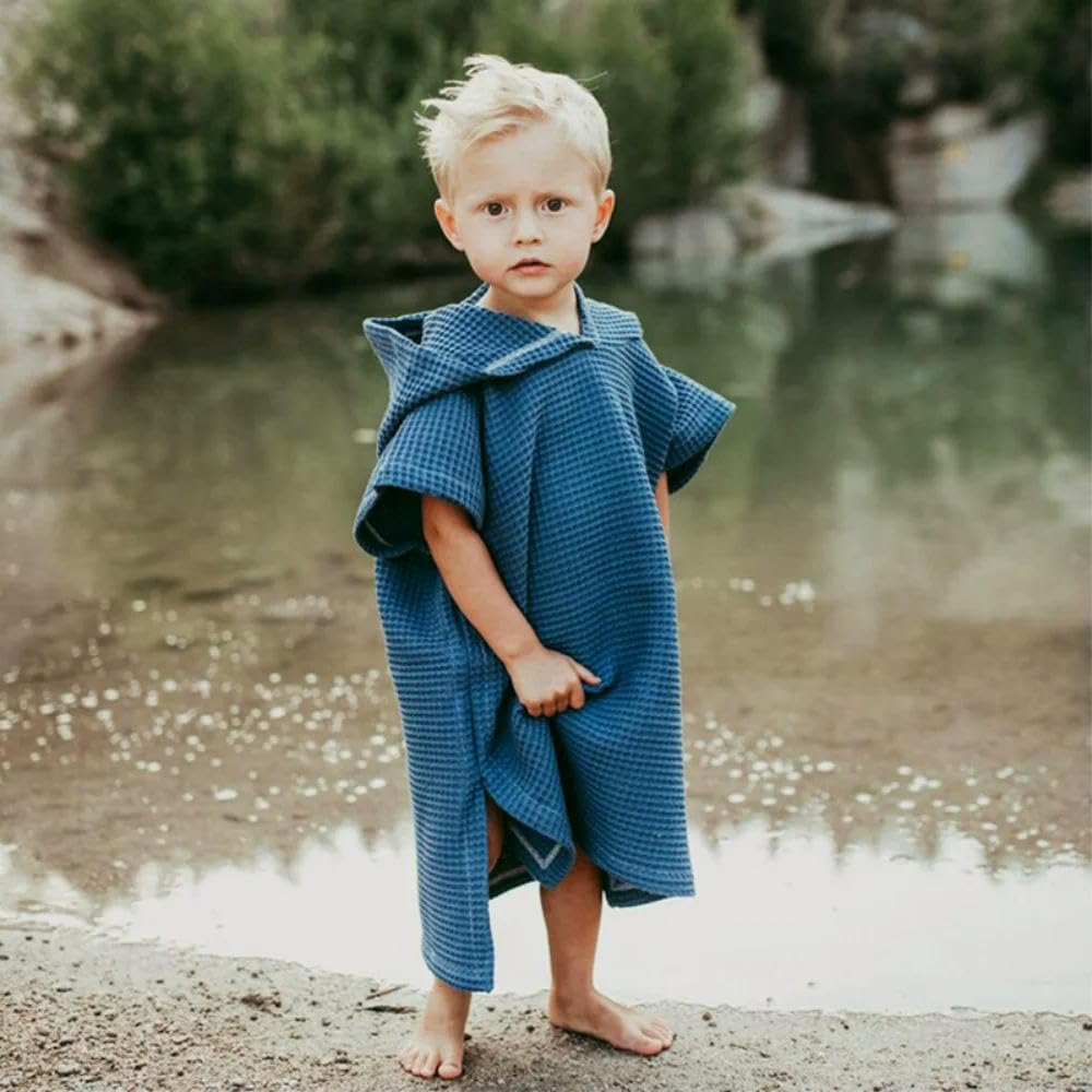 ZBDP Lot de 2 poncho à capuche pour enfants Serviette de plage Poncho Couleur unie Couverture à capuche après le bain Séchage rapide pour la plage, la natation et le bain