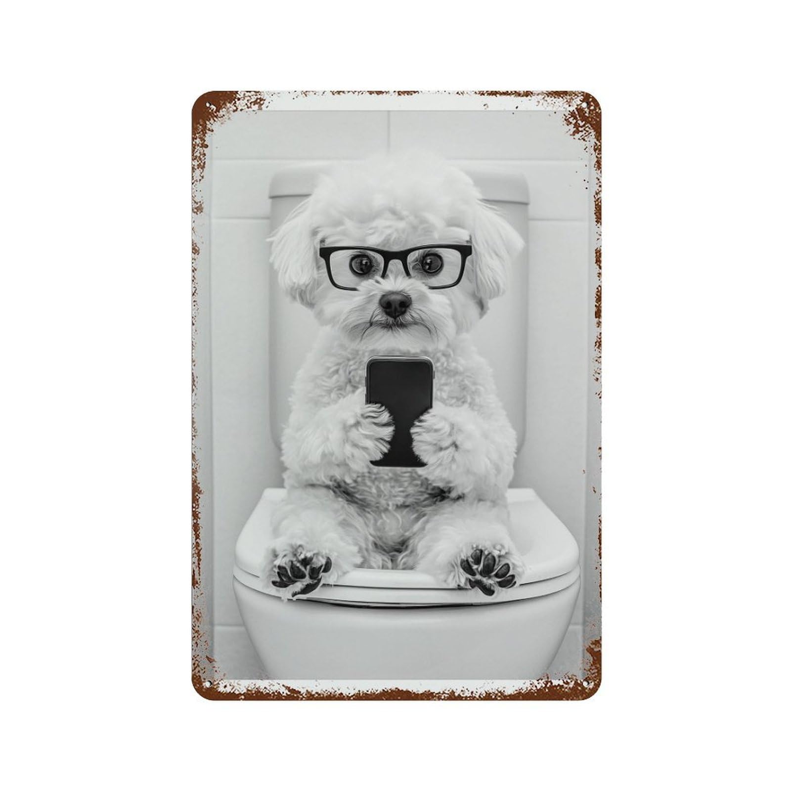 xiaoxiaoshen Maltipoo on Toilet Dog Trendy Wall Decor Art Metal Tin Poster Modern Home Decor Art Home Bar Shop Decorations Vintage Sign 30x20cm