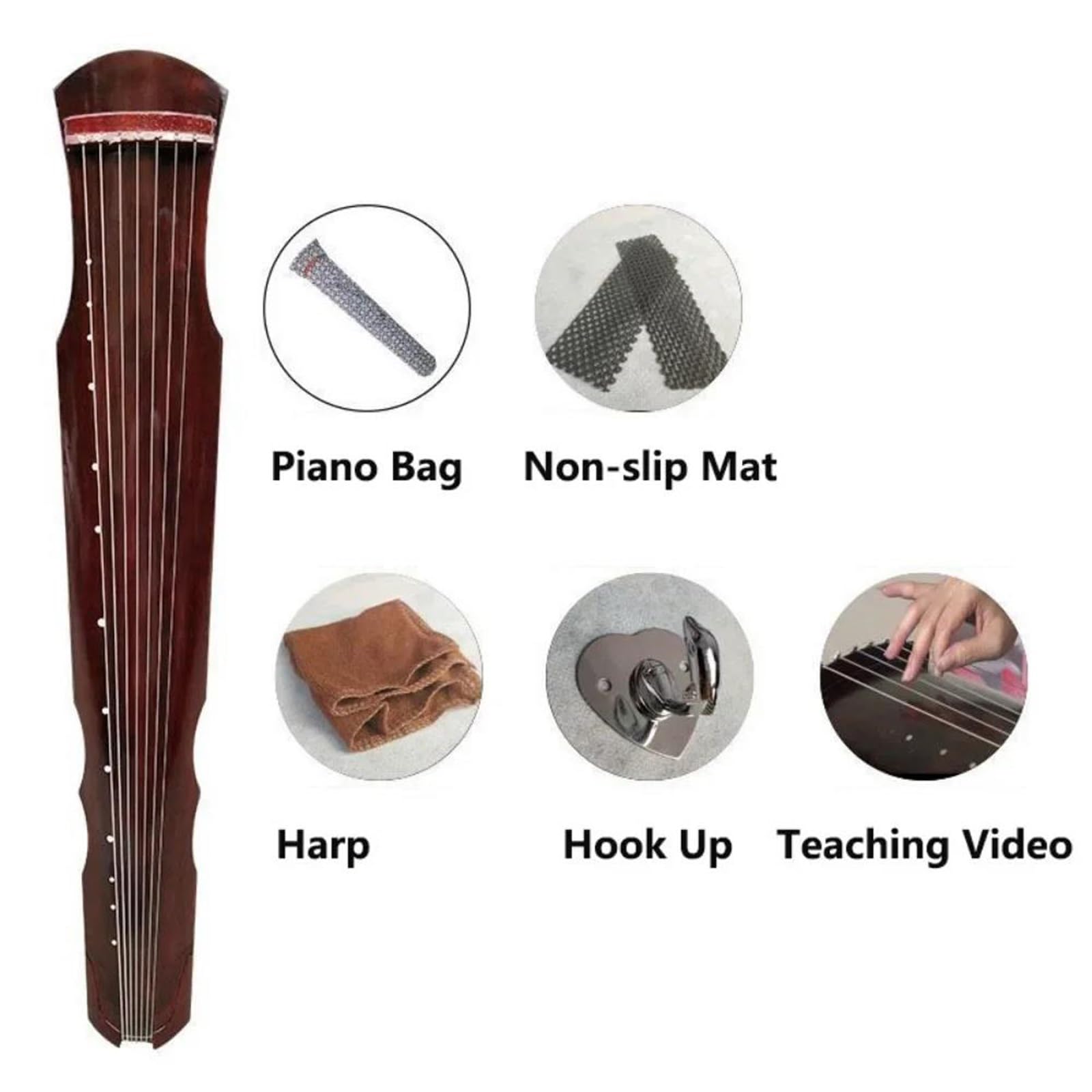 Guqin À 7 Cordes Fait À La Main Avec Accessoires Instrument De Musique Traditionnel Chinois(Brown,3/4)