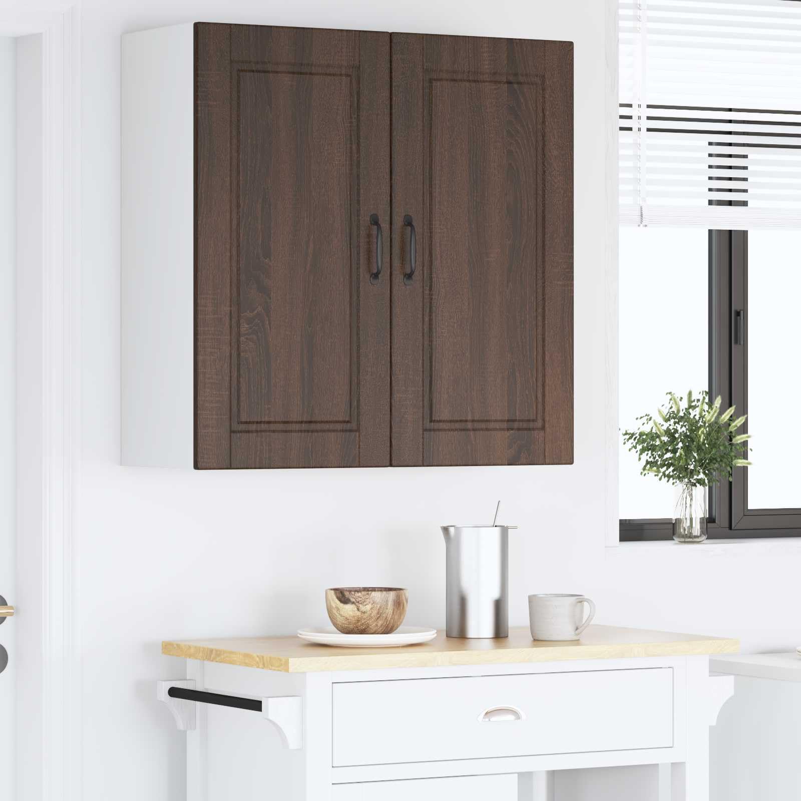 Armoire murale Porto marron aspect chêne 80 x 31 x 80 cm avec espace de rangement Meuble de cuisine en bois flexible Montage mural Idéal pour les cuisines modernes et les garde-manger