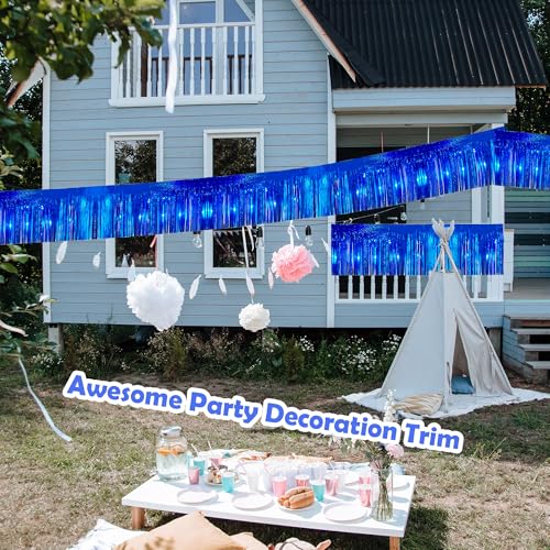 Image of 4 Pack 10 Feet Glitter Royal Blue Parade Float Decorations for Trailer Car, Glitter Foil Fringe Metallic Tinsel Streamers Banner Garland for Graduation Weeding Homecoming Birthday Party(Glitter-Blue)