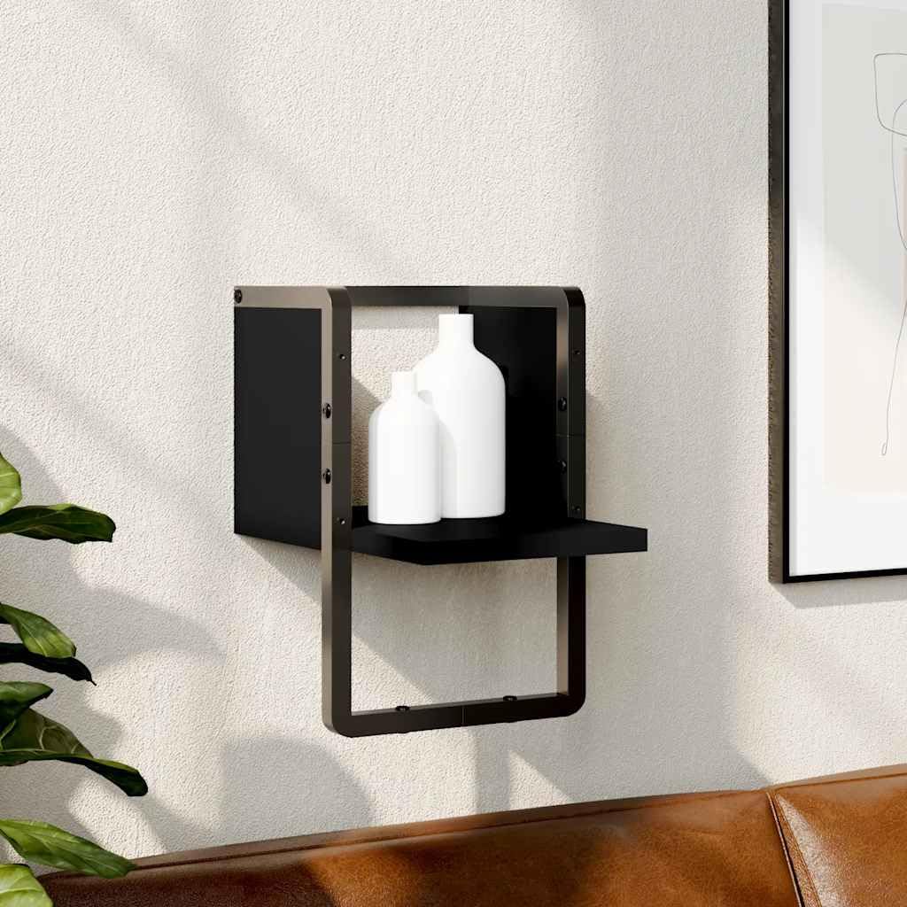 Wandregal Schwarz 20x25x30 cm mit Stange für Wohnzimmer Schlafzimmer Küche Bad Flur Büro Stauraum Organizer Hängeregal Ablage Board