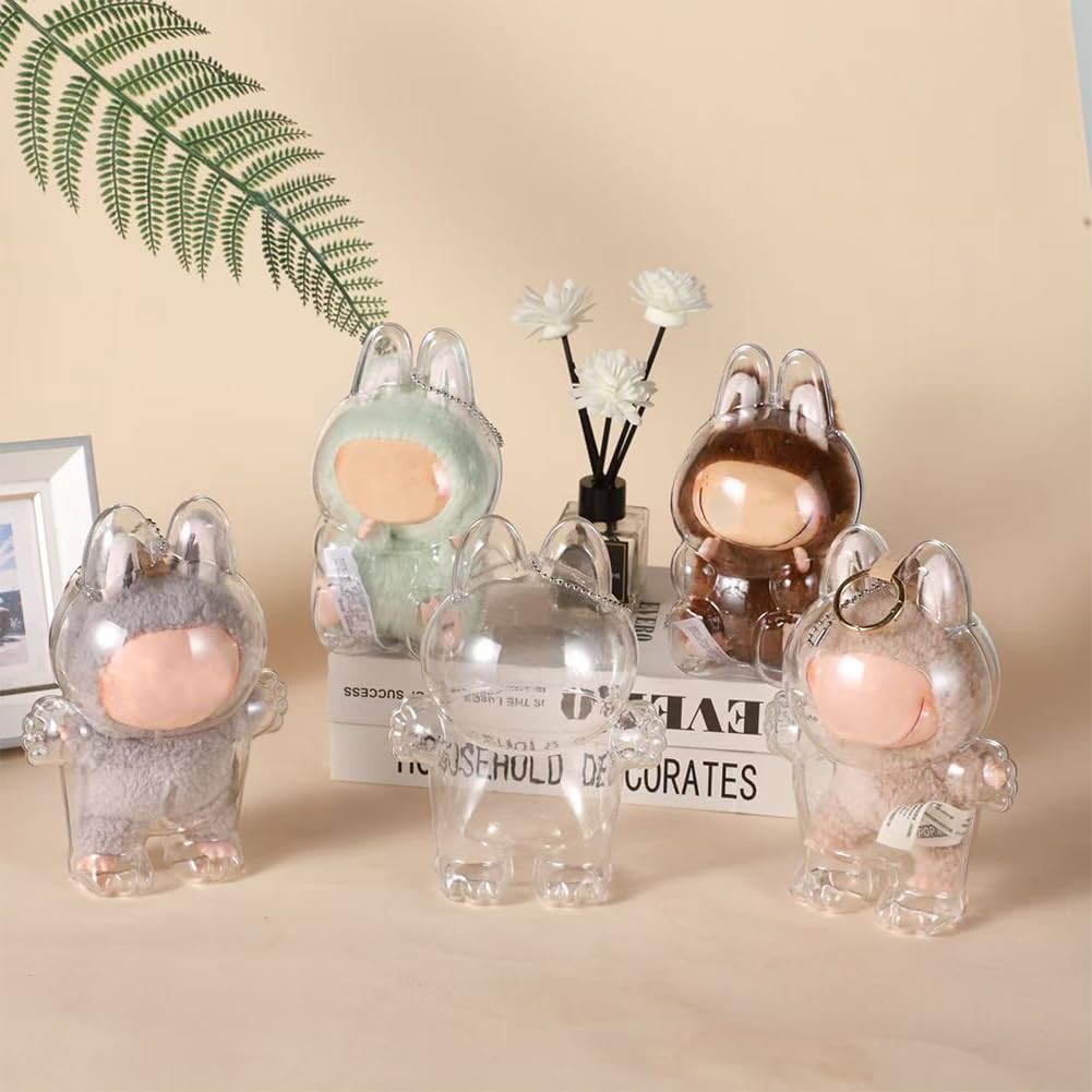 Protective Cover for LABUBU Plush, Plastic Protective Cover for LABUBU The Monsters Figure Keychain, Storage Transparent PVC Keychain Model Walking Display Bag for Fan Collection (V1)