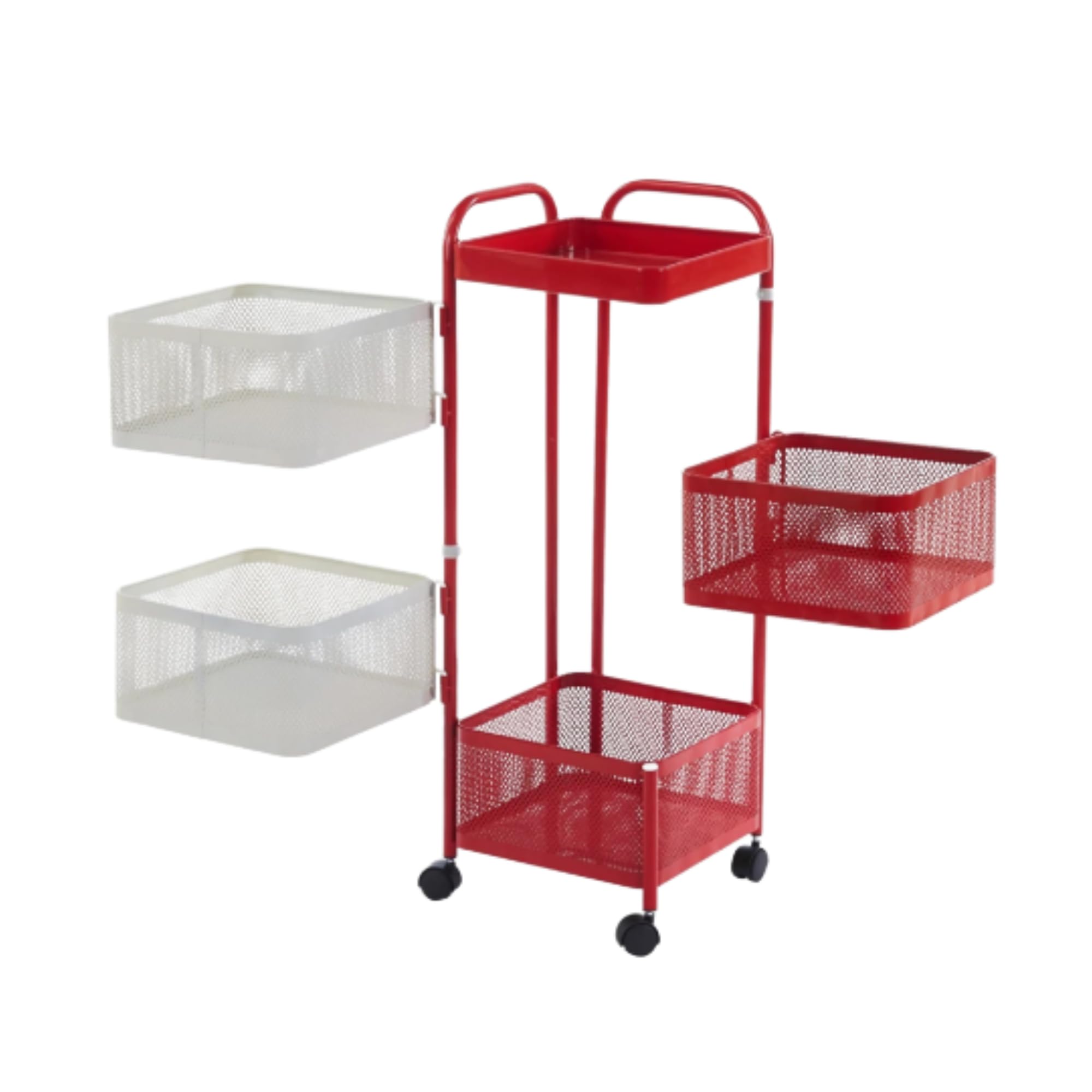 BURAKH 5 Tier Rotating Storage Rack Square Trolley – Fruit & Vegetable Basket Cart Organizer Shelf with Wheels for Kitchen, Pantry & Home Space Saving Rolling Utility Rack