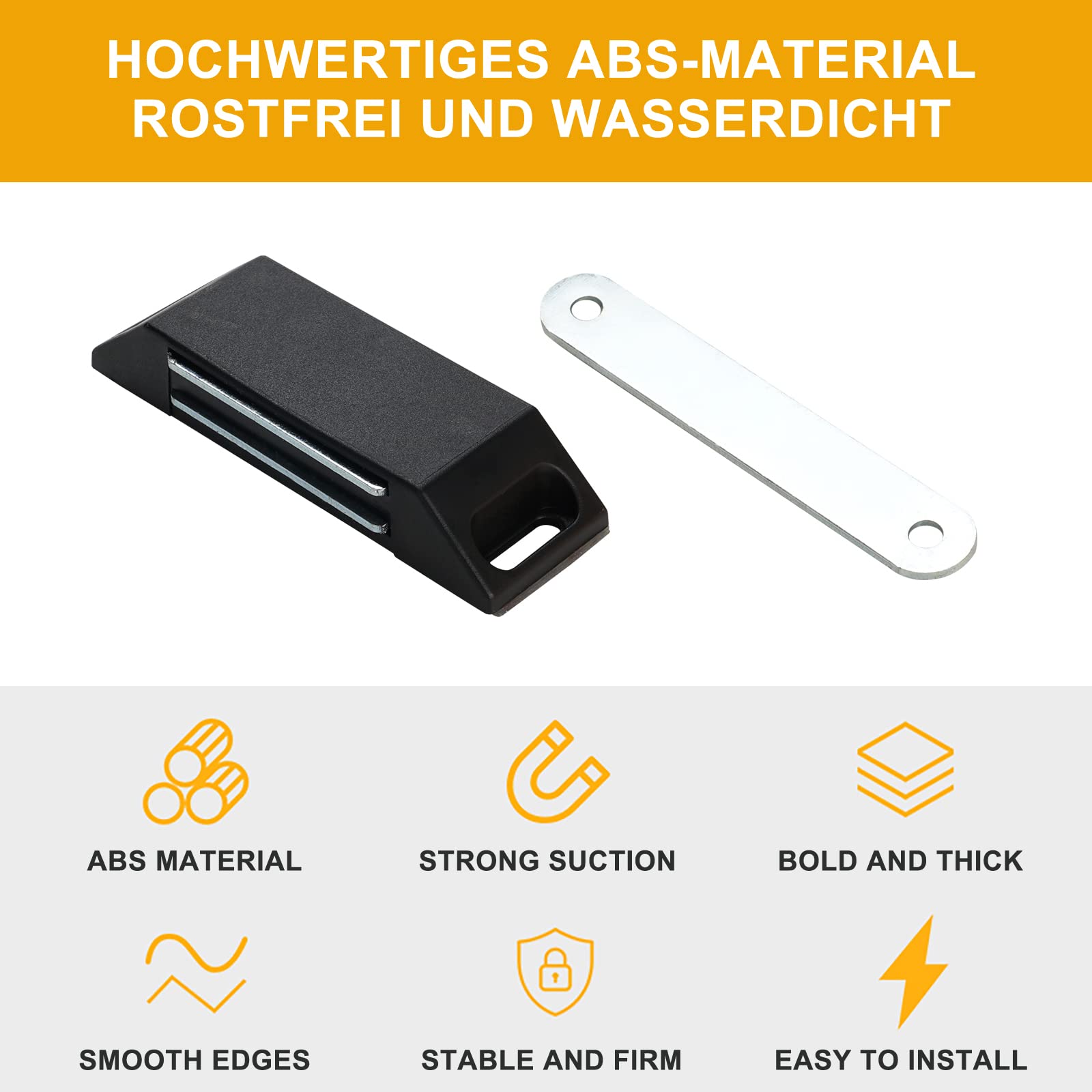 Chiusura Magnetica Autoadesiva, 4 Pezzi Senza Foratura per Mobili e Armadietti, Sportelli Magnetici (Nero)