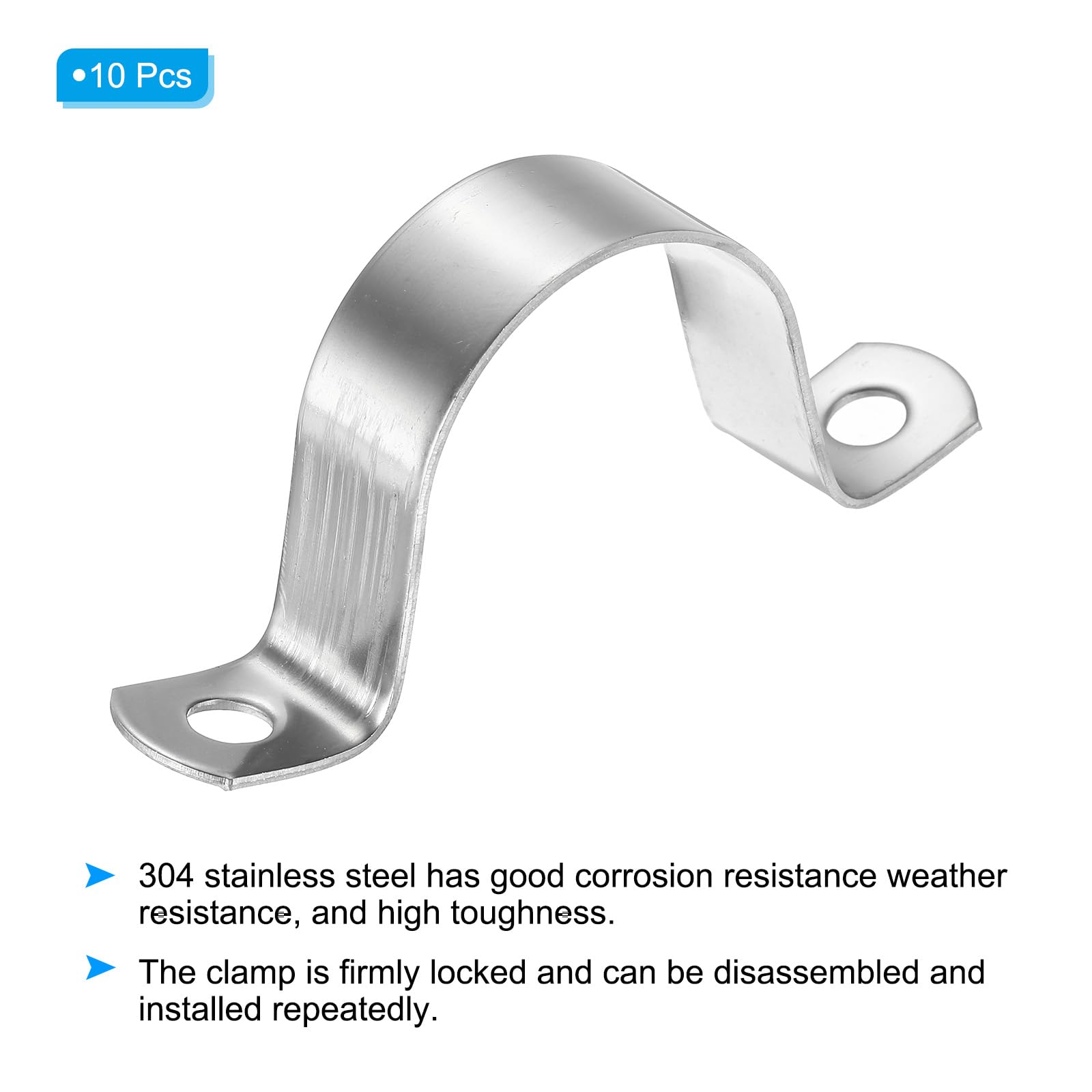PATIKIL 7.4 Pouce/40mm Rigide Tuyau Sangle Pince, 10 Pcs 304 Inox Acier Deux Trou U-forme Tube Agrafe Tuyau Fixation Support Pour Tuyau Fixation