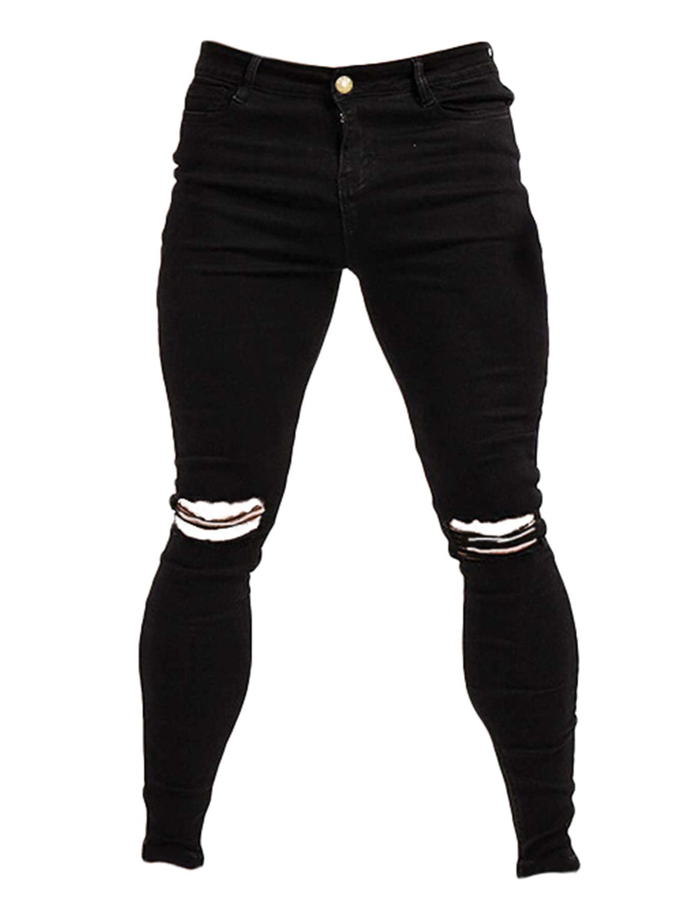 Andongnywell Mens Skinny Ripped Jeans Regular Fit Knee Holes Denim Pants Destroyed Frayed Stretch Trousers