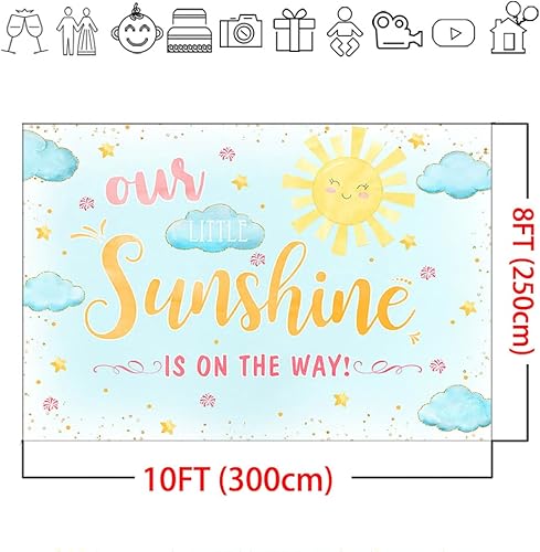 Miniatura 7 de Mocsicka Telón de fondo para baby shower, sol y nube, fondo de baby shower, con texto en inglés "Our Little Sunshine", decoración para sesión de
