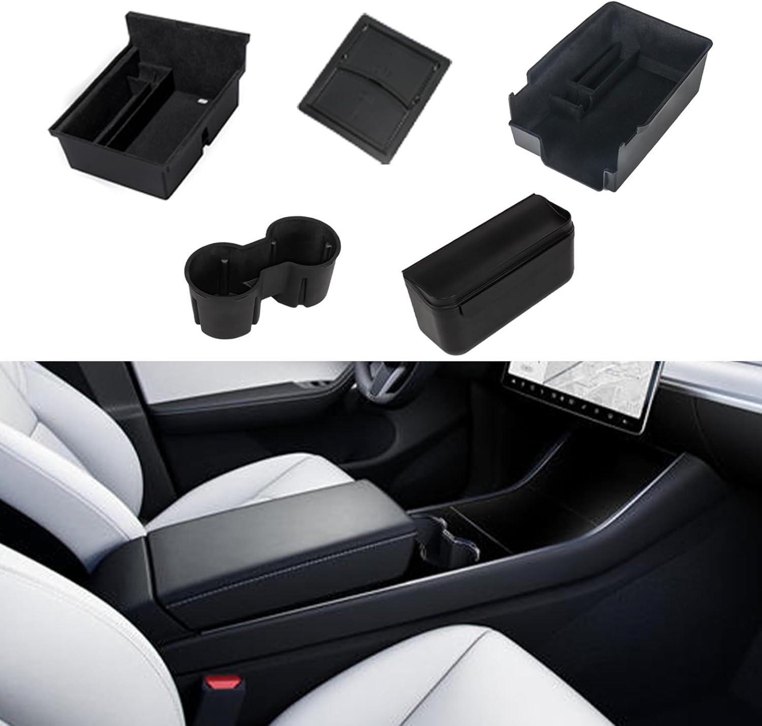 Carwiner 5 PCS Center Console Organizer Tray for 20212023 Tesla Model