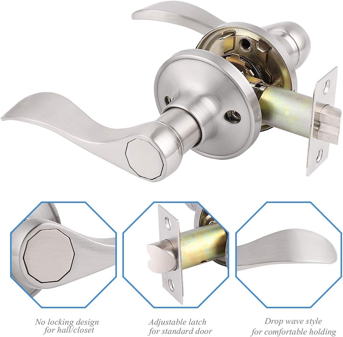 70% оƒƒ Evеrуthіng Gobrico Passage Door Knob Lever Handle Hall and Closet Passage Lockset Lock Satin Nickle Finished 5Pack