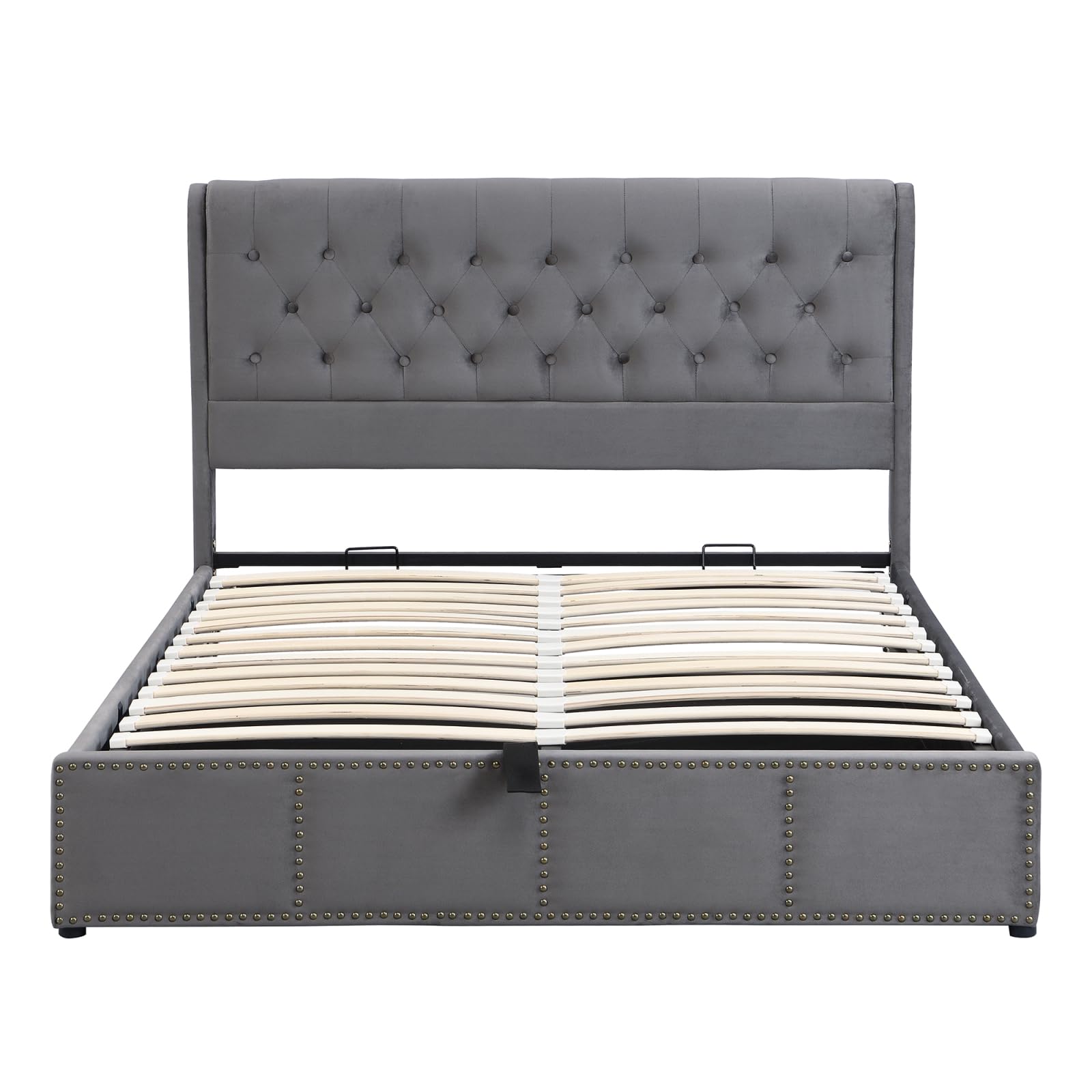 Cama con Cajón 160x200 con Somier, Cama Doble Hidráulica con Cabecero Acolchado, Camas Bubble de Almacenamiento, Camas de 2 Plazas para Adultos y Adolescentes, Terciopelo (Gris-B, 160x200 cm)
