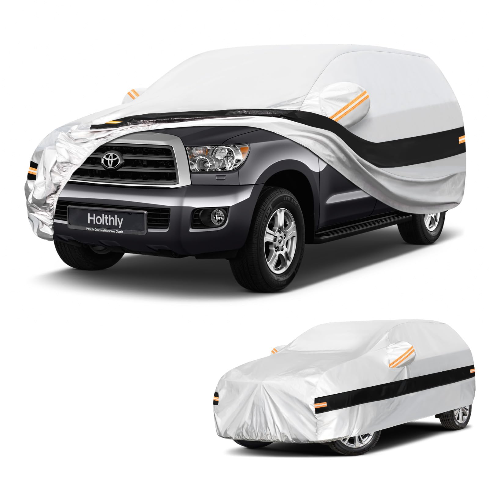 10 Layers SUV Car Cover Custom Fit for Toyota Sequoia (2000-2026), Waterproof All Weather for Automobiles, Outdoor Full Cover Sun Dust Rain Protection with Cotton. Silver