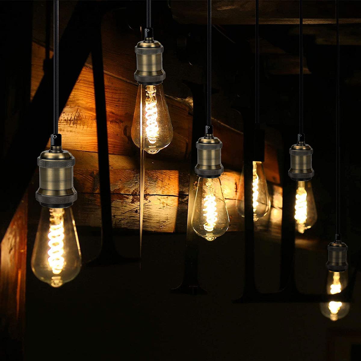 Lampada a sospensione vintage in ottone anticato industriale, con cavo intrecciato regolabile da 1,5 m, portalampada E27, lampada a sospensione a soffitto, in ottone anticato (rame rosso anticato