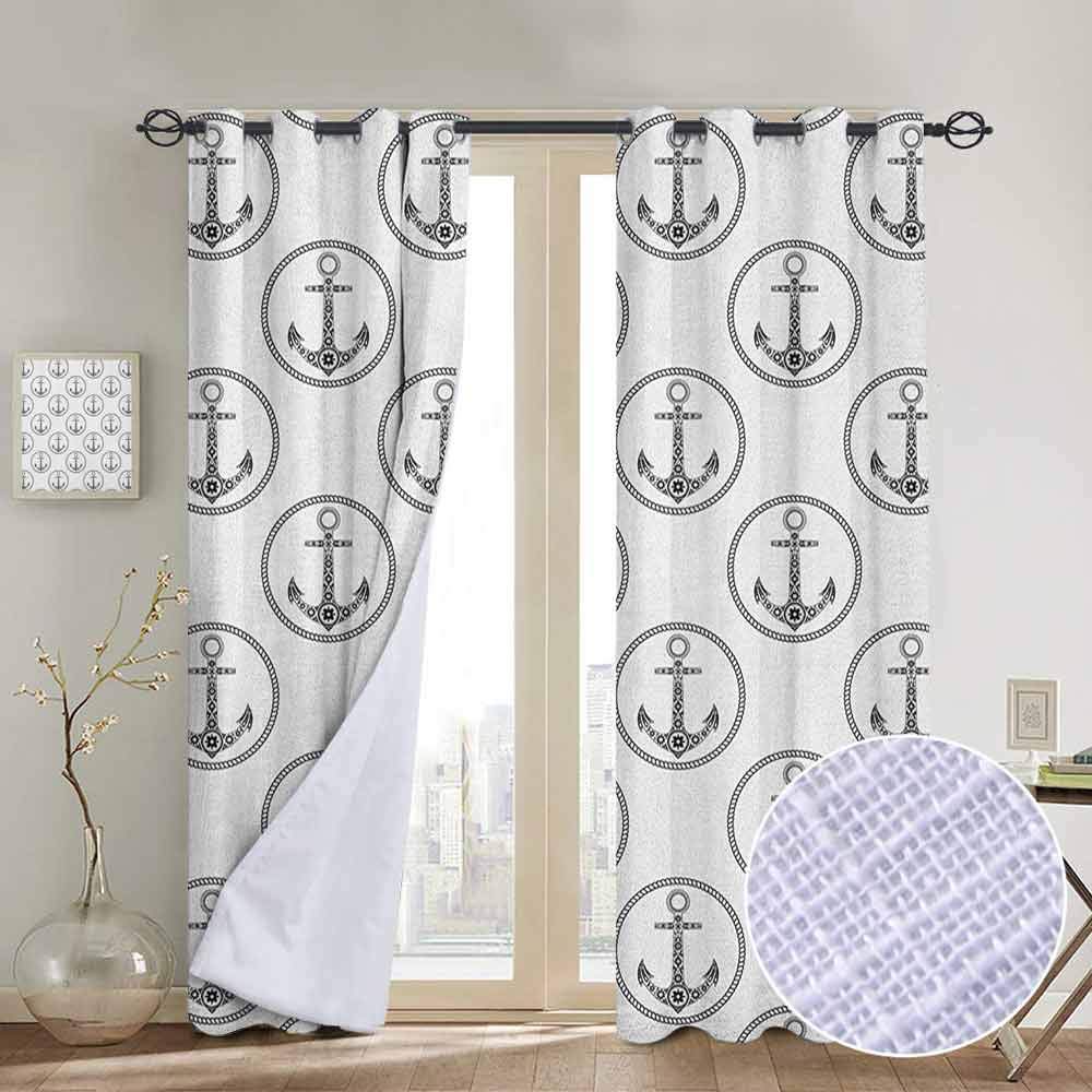 NUOMANAN Decorative Curtains for Living Room Anchor,Floral Patterned Figures in Marine Rope Circles Monochrome Artistic Navy Summer, Black White,Blackout Draperies for Bedroom 84"x84"