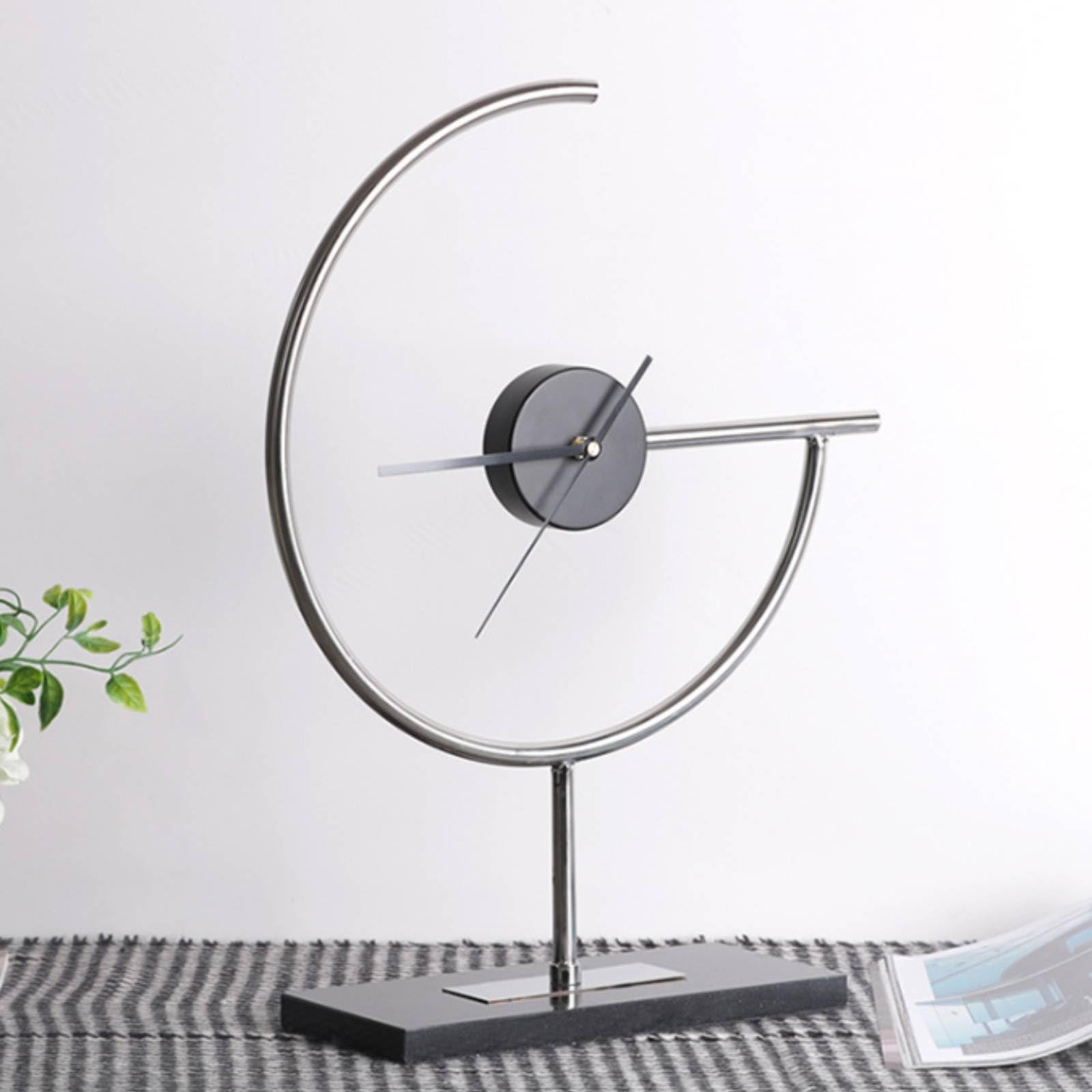 Qianly Tischuhr mit Metallsockel geometrisch Tischuhr mit Metallrahmen freistehend Standuhr für Wohnzimmer