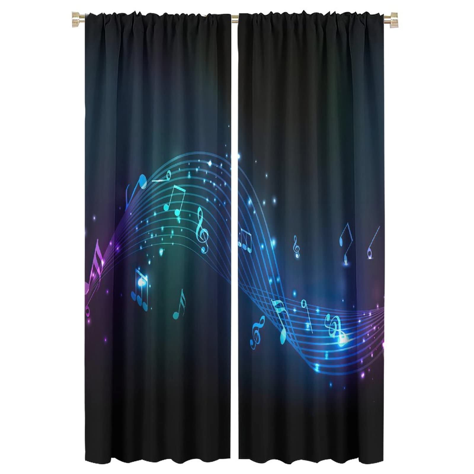 Music Blackout Curtains,Colorful Shiny Music Note Room Darkening Door Window Rod Pocket Curtain for Living Room Bedroom W42xL63in