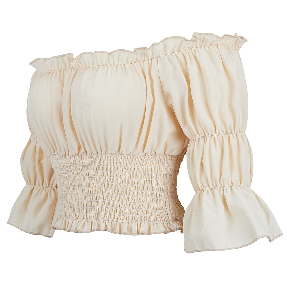 Hengzhifeng Renaissance Shirt Women Off Shoulder Blouse XS Beige