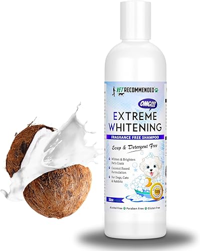 OMG Extreme - Champú blanqueador para perros (16 onzas), a base de coco, 100% seguro, libre de jabones, detergentes, lejía y fragancia, haz que el