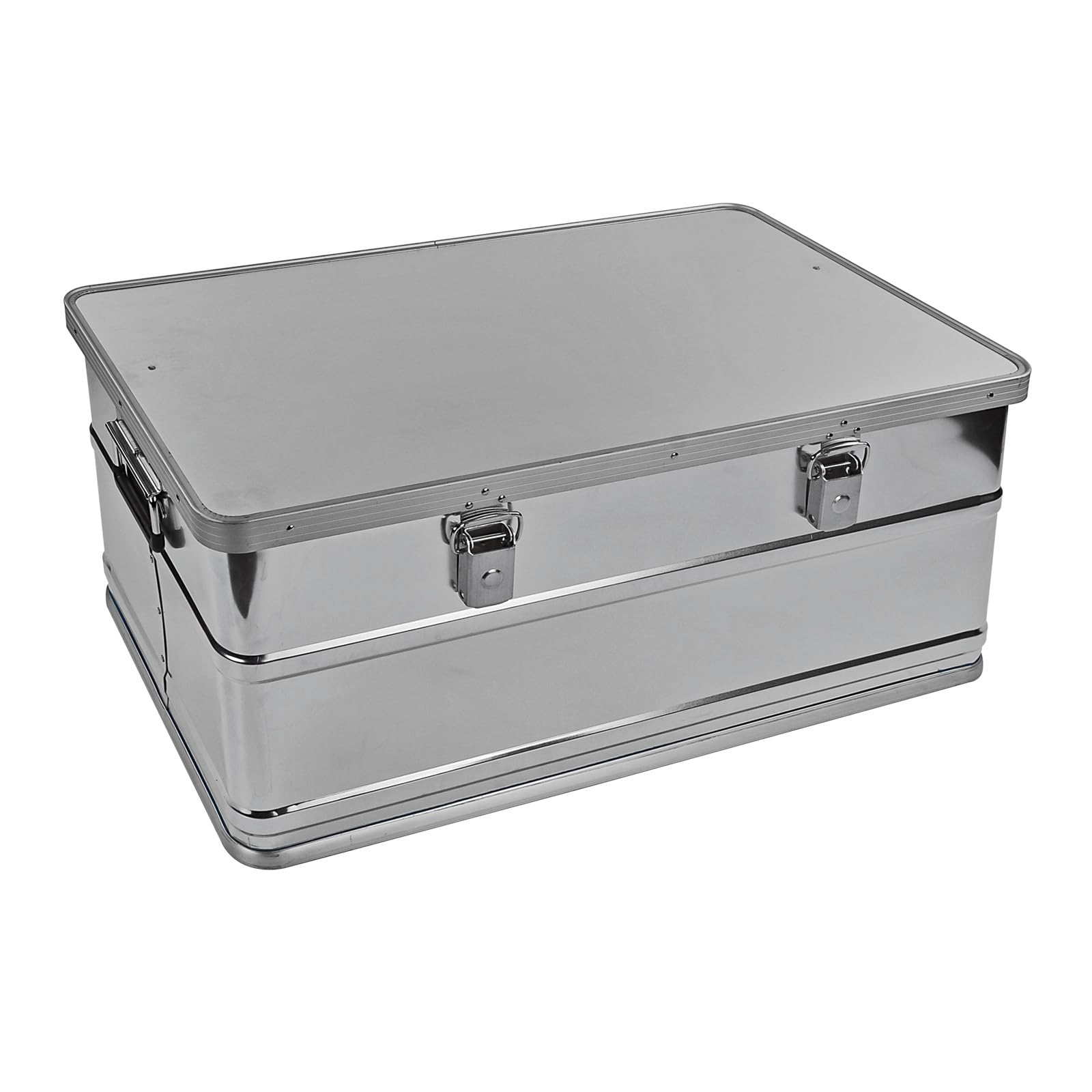 DEMA Alu Werkzeugbox 90 Liter Transportkiste Lagerbox Aluminium Tragegriffe | Aufbewahrungsbox, Alukiste, Storage Box, Camping Kiste, stapelbar, robust, Dichtung, Verschlusshebel, Outdoor