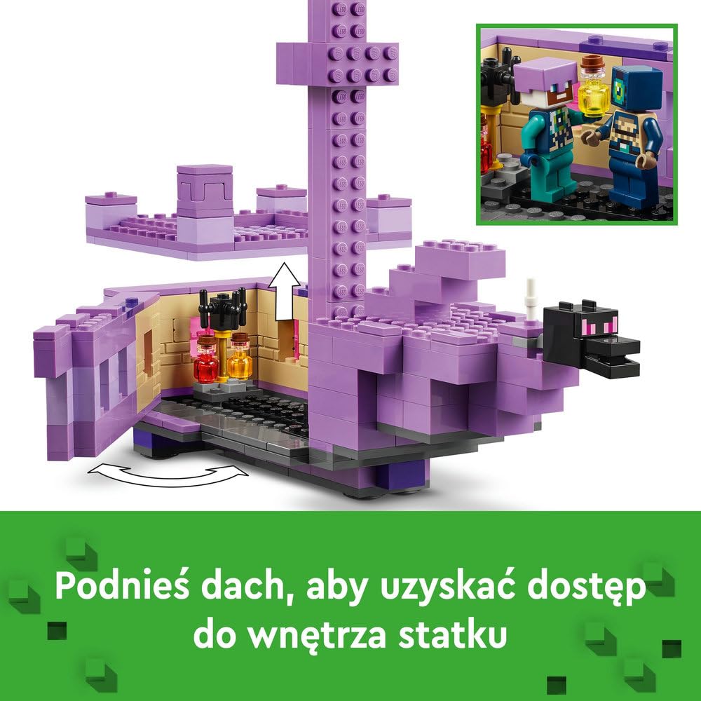 LEGO Minecraft Smok Kresu i statek Kresu, Kreatywna Zabawka dla 8-latka do Zbudowania, Zestaw dla Chłopca i dla Dziewczynki z Figurką Endermana, Prezent dla Dziecka i dla Graczy, 21264