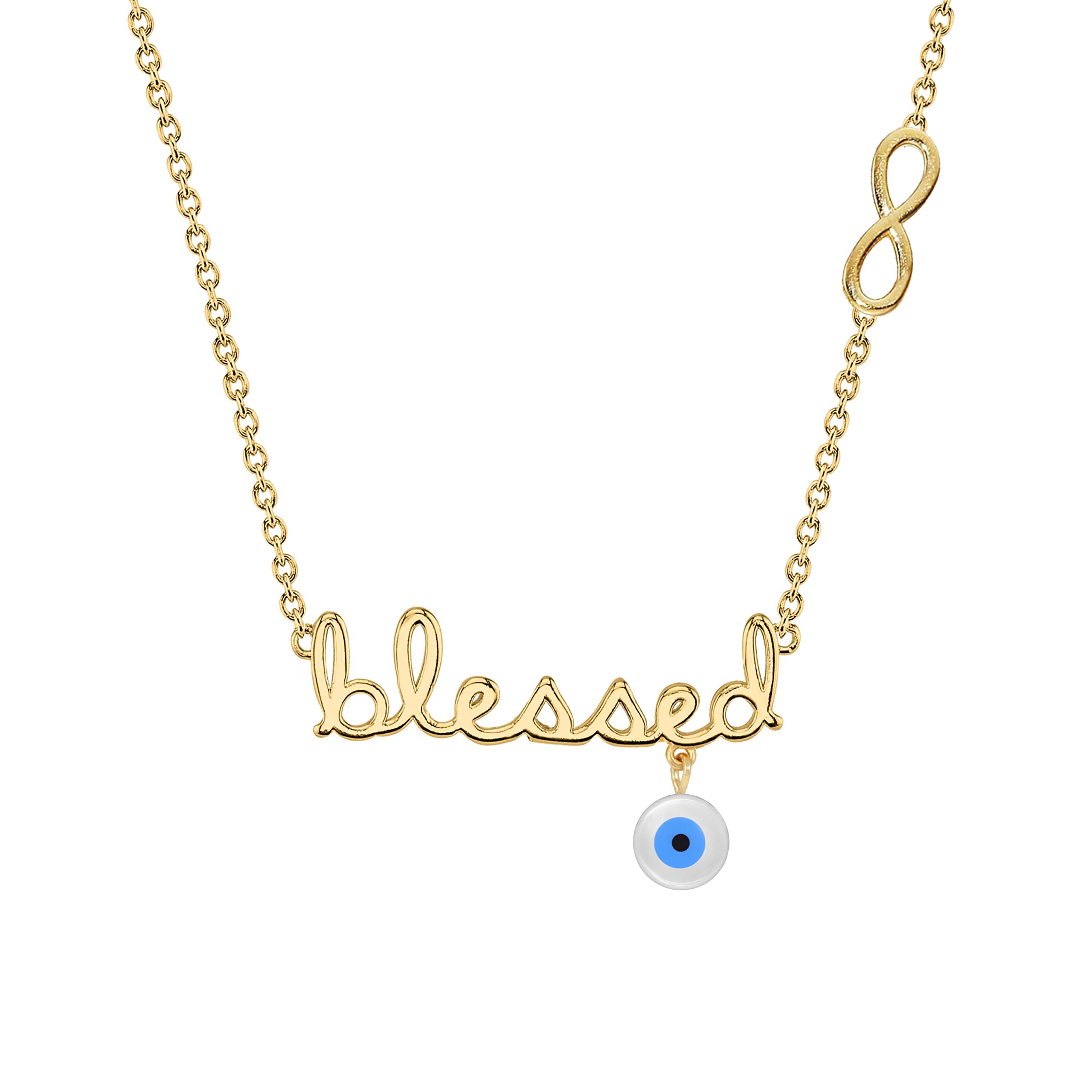 minutiae Love Theme Blessed Quote with Turkish Blue Evil Eye/Nazar/Nazariya Pendant Brass Alloy Chain Necklace for Women & Girls | Symbolize Protection From Negative Energy-picture-32