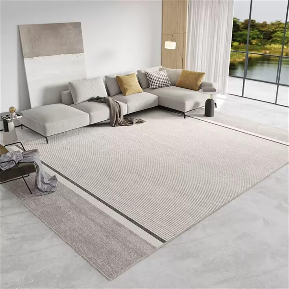 Tapis doux salon gris 250x300cm tapis moderne lavable à fines rayures