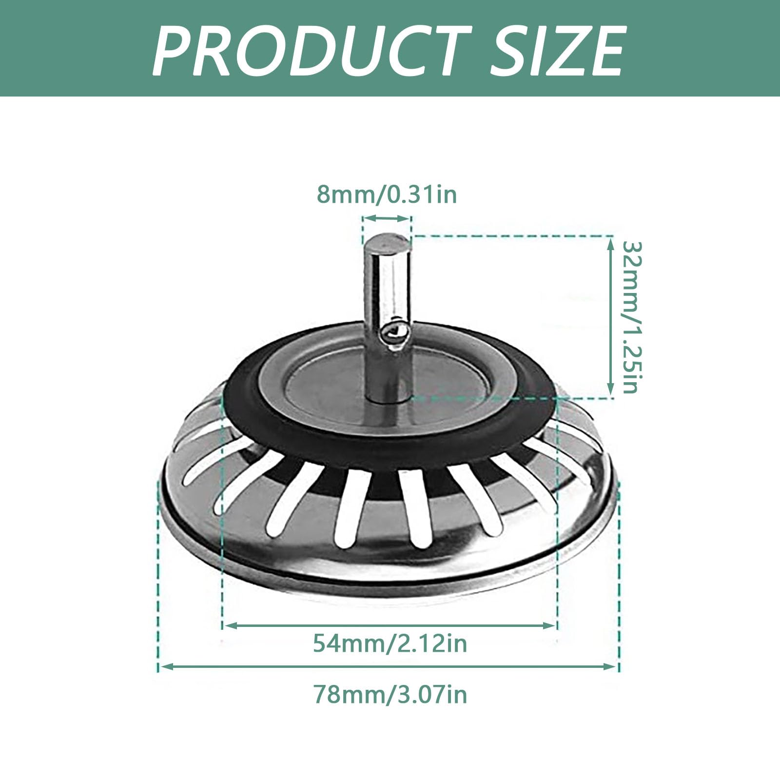 2Pcs Waterproof Stainless Steel Sink Drainer Plug Durable Kitchen Sink Plug Strainer Anti-corrosion Kitchen Sink Plug Strainer for Kitchen Bathroom - Image 2