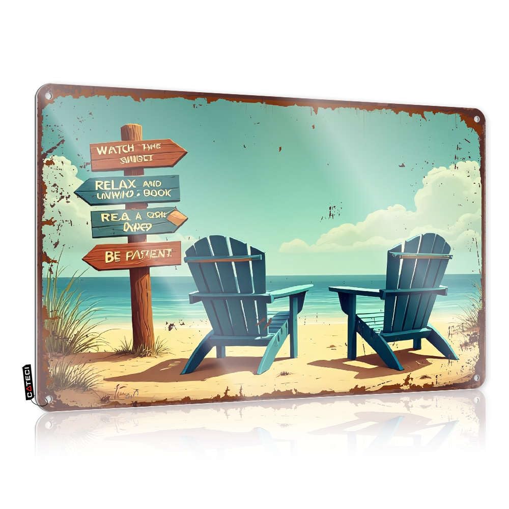 Tinplate Sign Western Wood Decor Retro & Welcome To The Bathroom Folded Edge : Relax, Unwind, Read, Watch, Be Patient. Farmers Market Wall | Novelty Metal Outdoor Indoor