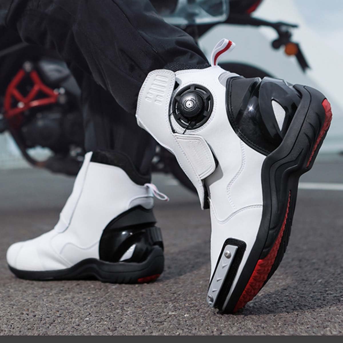 Zapatos de Moto Impermeables para Hombre Zapatos de Motocicleta Refuerzo cómodas, Protección de Tobillos, Suela Antideslizante