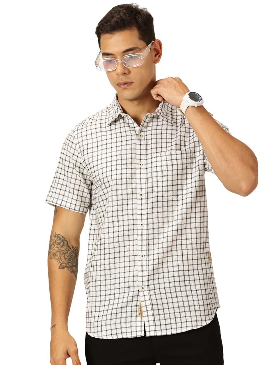 thomas scott Men's | Checks | Half Sleeve | Slim Fit | Linen Blend | Spread Collar | Casual Shirt-picture-40