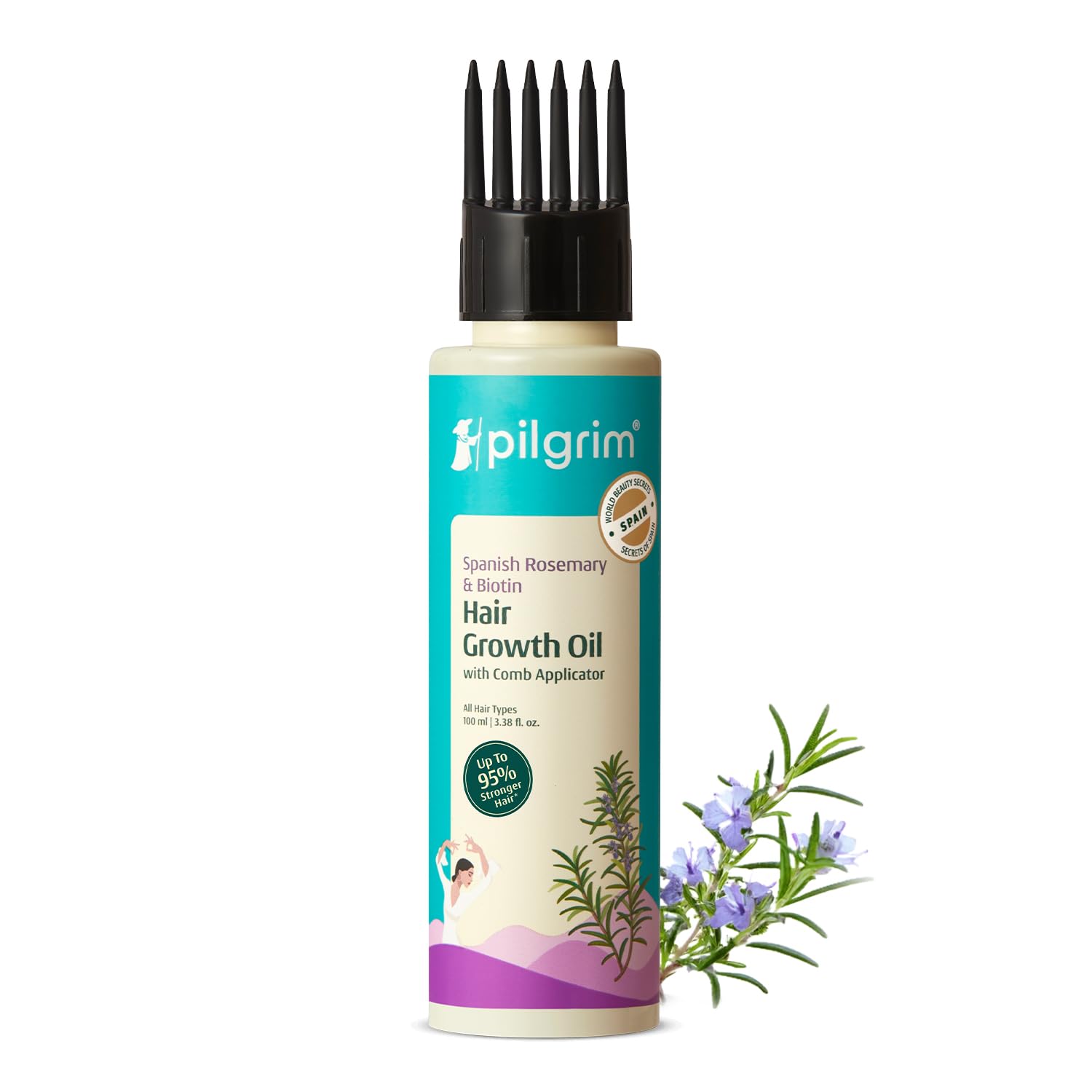 Pilgrim Spanish Rosemary & Biotin Hair Growth Oil to Control Hair Fall & Strengthens Hair 100ml | Rosemary oil for hair growth | Reduces Hair Fall | Strengthens Hair