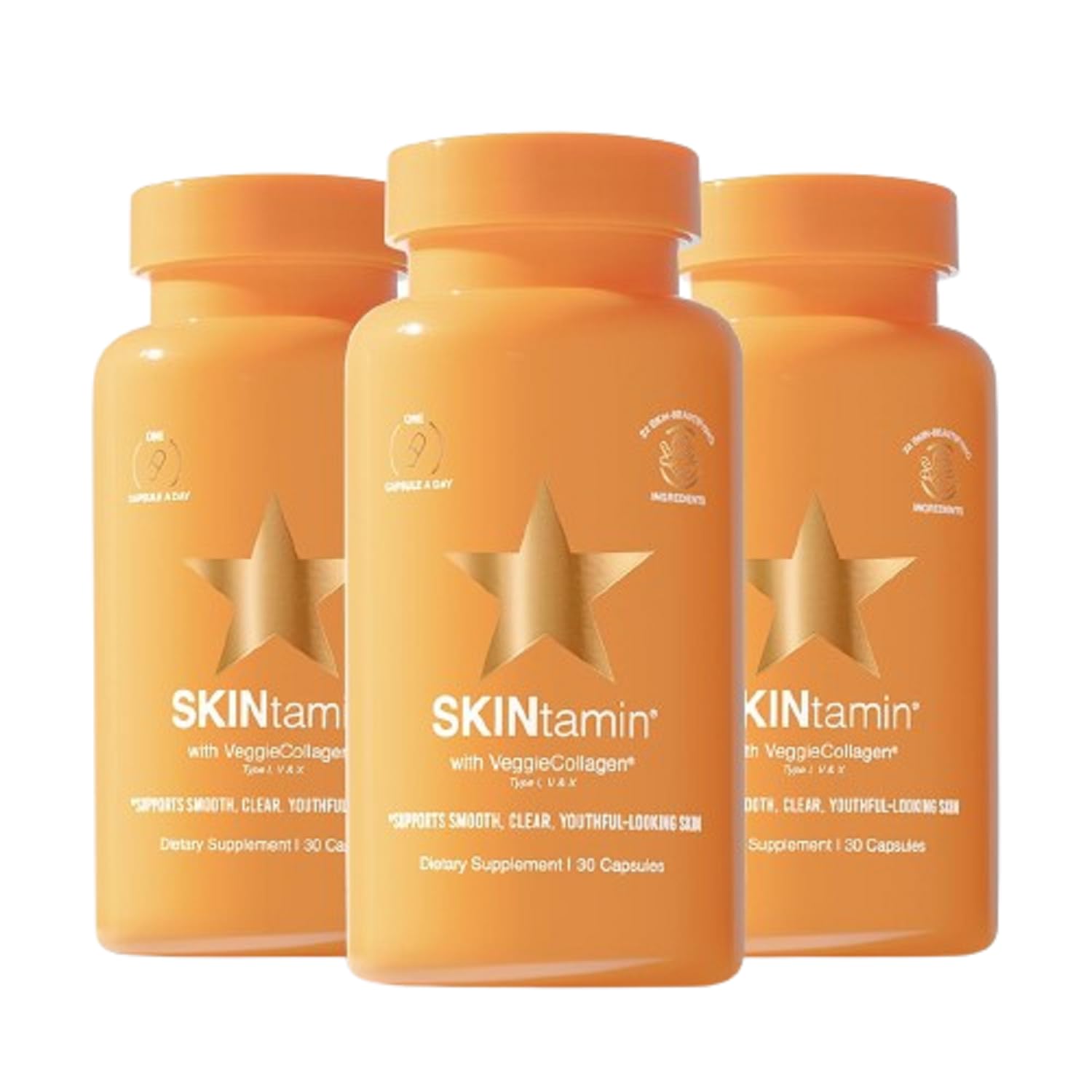 SKINtamin Vegetarian Collagen Pills | Best Collagen Supplements for Women to Support Skin Firmness and Wrinkles | Skin Supplement Formulated to Help Reduce Blemishes (3-Pack)