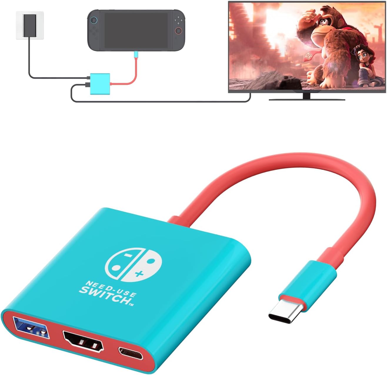 Switch 2 Dock, Portable TV Dock Station for Switch/Switch 2/Steam Deck/ROG Ally/Legion GO, 3-in-1 Switch 2 Travel Dock with HDMI 4K@60Hz, USB 3.0 and 100W Charge PD Port