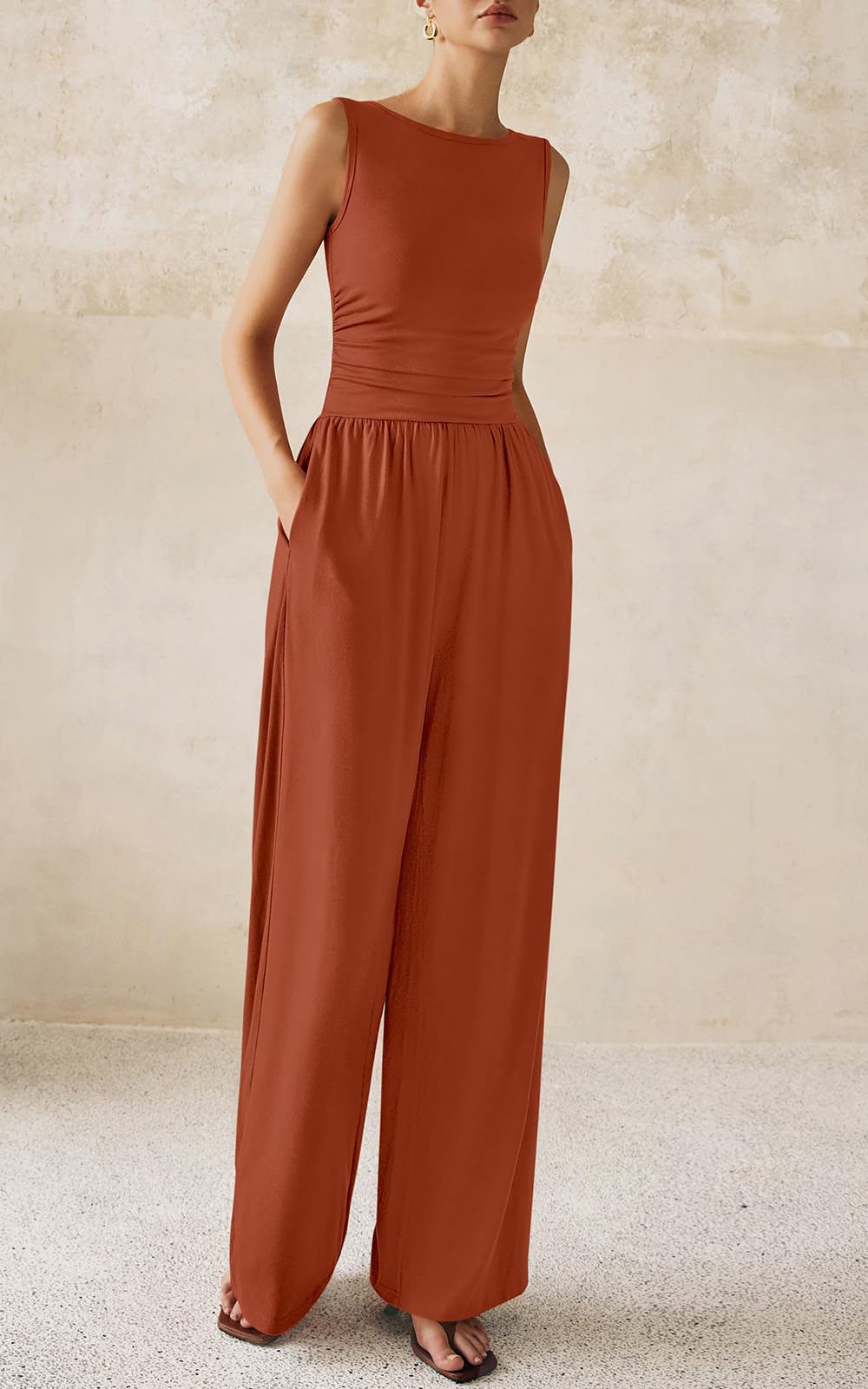 PRETTYGARDEN One Piece Jumpsuits for Women Dressy Casual Sleeveless Crewneck Wide Leg Rompers Jumpers Vacation Summer Outfits