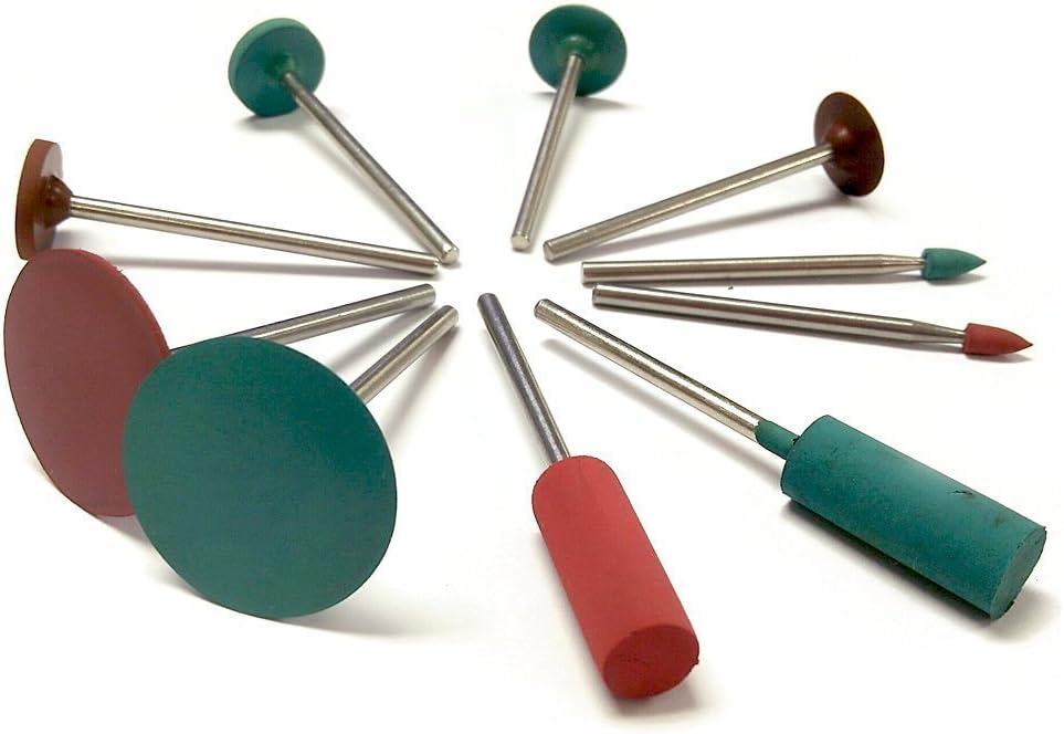NIUPIKA Rubber Polishing Burr Bits Rotary Tools Accessories Emery Polish Wheel 2.35mm Shank Diameter Fits - Metal, Glass, Stone, Tile 10 Pieces