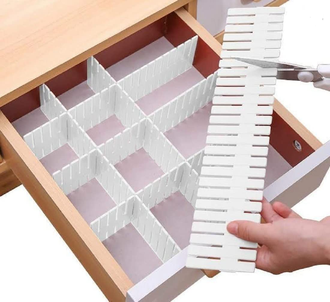 MYSELF Adjustable Stretchable Interlocking Drawer Clapboard Divider/Grid Closet Sorting Partition/Plastic Strips Separators Cabinet Storage Box Socks/Makeup,1 Set of 8Pc, Multi Color-image-13