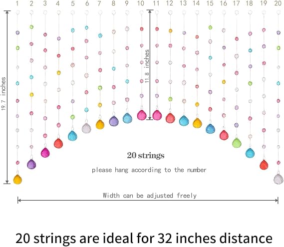 Crystal Beaded Curtain, Multicolor Hanging Door Decoration with Acrylic Balls, Rainbow String Room Divider (20 Strings)