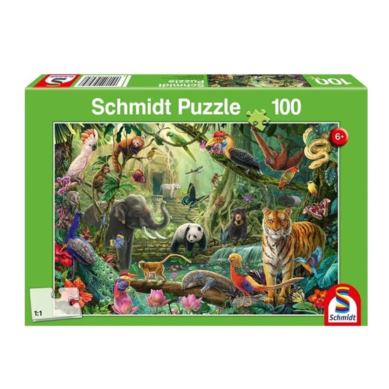 Schmidt Spiele 56485 Bunte Tierwelt im Dschungel, 100 Teile Kinderpuzzle