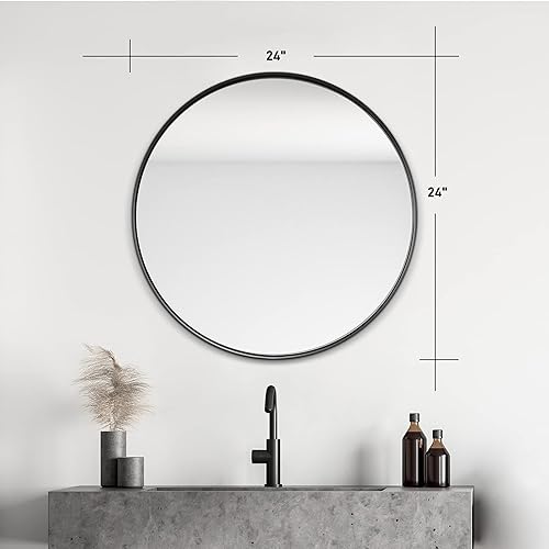 Miniatura 2 de Clavie Espejo de pared con marco de acero inoxidable, espejo redondo plateado cepillado de 18 pulgadas, espejo circular moderno y contemporáneo para