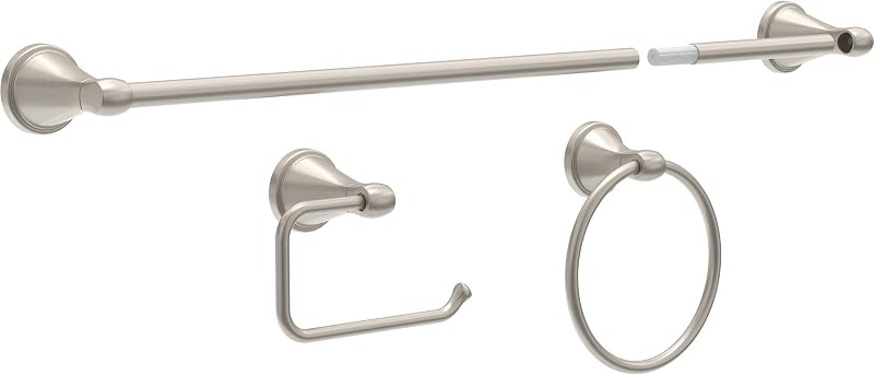 Faucet Becker 3-Piece Bathroom Set, SpotShield Brushed Nickel, 18"/24" Towel Rack, Toilet Paper Holder, Ring BCK63-DN