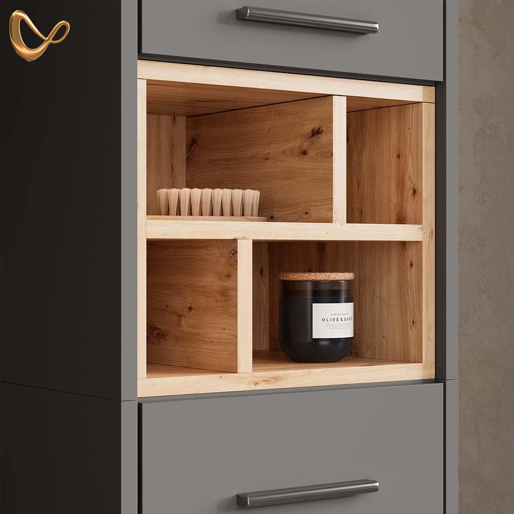 Livinity Badmöbel-Set Temo, Anthrazit, 3 Teile, mit Hochschrank
